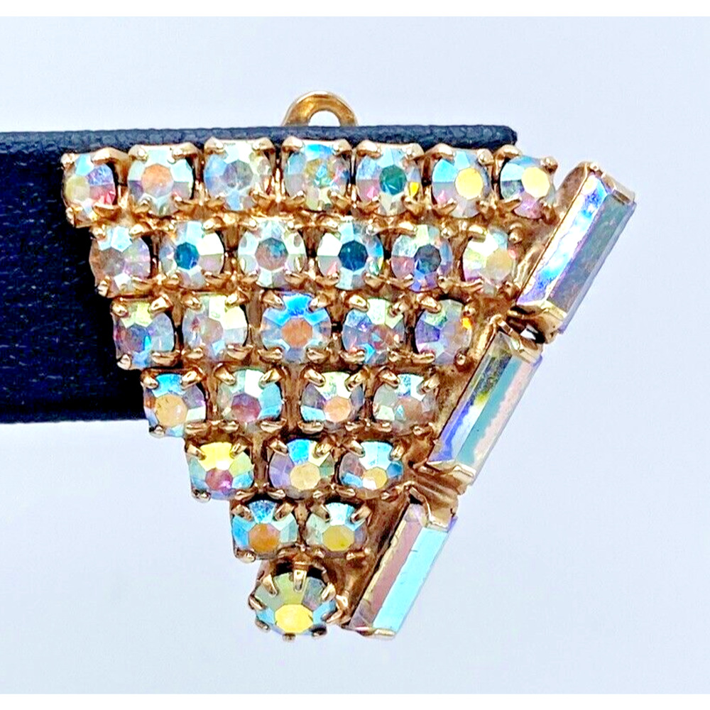 Vintage AB Rhinestone Clip On Earrings Round Baguette Gold Tone 50s 60s Stunning